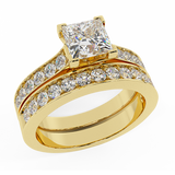 Princess Cut Diamond Cathedral Accent Engagement Ring Set 14K Gold-I,I1 - Yellow Gold