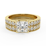 Princess Cut Diamond Cathedral Accent Engagement Ring Set 14K Gold-I,I1 - Yellow Gold