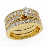 Diamond Wedding Ring Set Round Brilliant Cut w/ Enhancer Bands 14K Gold G-SI - White Gold