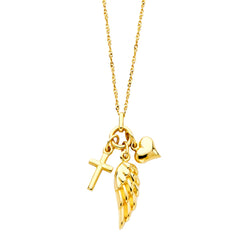 Angel Cross Heart charms style pendant 14K Solid Gold Necklace 18” length