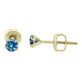 Blue Diamond Stud Earrings Round cut 14K Gold Earrings 3-Prong Setting