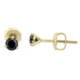 Round Black Diamond Stud Earrings 14K Gold Three Prong Setting - Yellow Gold