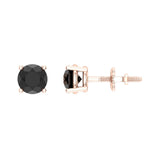 Black Diamond Earrings for Women-Girls-Men Round Diamond Stud 14K Gold - Rose Gold