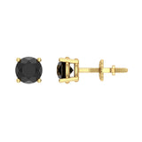 Black Diamond Earrings for Women-Girls-Men Round Diamond Stud 14K Gold - Yellow Gold