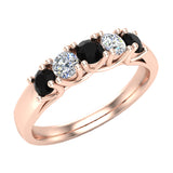Diamond Band 14K Gold Five Stone Wedding Ring Trellis Setting - Rose Gold