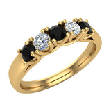 Diamond Band 14K Gold Five Stone Wedding Ring Trellis Setting - Yellow Gold