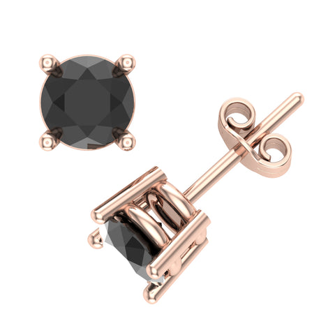 14K Gold Black Diamond Earrings for Women-Girls Gift-Box 2/3 Carat - Rose Gold