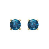 Blue Diamond Stud Earrings Round cut 14K Gold - Yellow Gold
