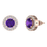 Amethyst & diamond Earrings for Women Halo Earrings 2.32 ct 14K Gold - Rose Gold