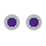 Amethyst & diamond Earrings for Women Halo Earrings 2.32 ct 14K Gold - White Gold