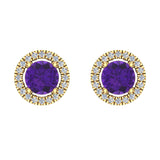 Amethyst & diamond Earrings for Women Halo Earrings 2.32 ct 14K Gold - Yellow Gold