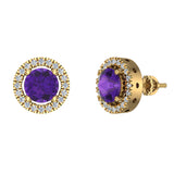 Amethyst & diamond Earrings for Women Halo Earrings 2.32 ct 14K Gold - Yellow Gold