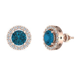 Topaz and diamond Earrings for Women Halo Earrings 2.32 carat 14K Gold - Rose Gold