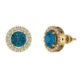 Topaz and diamond Earrings for Women Halo Earrings 2.32 carat 14K Gold - Yellow Gold