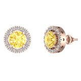 Citrine & diamond Earrings for Women Halo Earrings 2.32 carat 14K Gold - Rose Gold