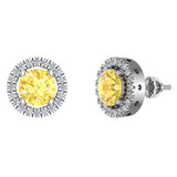 Citrine & diamond Earrings for Women Halo Earrings 2.32 carat 14K Gold - White Gold