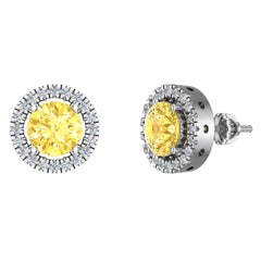 Citrine and diamond Earrings for Women Halo Earrings 2.32 carat 14K White Gold
