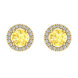 Citrine & diamond Earrings for Women Halo Earrings 2.32 carat 14K Gold - Yellow Gold