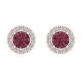 Garnet and diamond Earrings for Women Halo Earrings 2.32 carat 14K Gold - Rose Gold