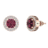 Garnet and diamond Earrings for Women Halo Earrings 2.32 carat 14K Gold - Rose Gold
