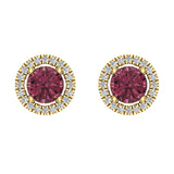 Garnet and diamond Earrings for Women Halo Earrings 2.32 carat 14K Gold - Yellow Gold