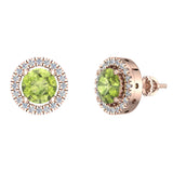 Peridot & diamond Earrings for Women Halo Earrings 2.32 carat 14K Gold - Rose Gold