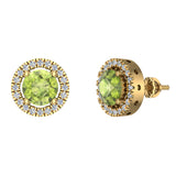 Peridot & diamond Earrings for Women Halo Earrings 2.32 carat 14K Gold - Yellow Gold