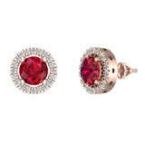 Ruby and diamond Earrings for Women Halo Earrings 2.32 carat 14K Gold - Rose Gold