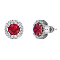 Ruby and diamond Earrings for Women Halo Earrings 2.32 carat 14K White Gold
