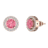 Tourmaline and diamond Earrings for Women Halo Earrings 2.32 ct14K Gold - Rose Gold