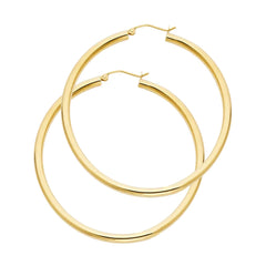 14K Solid Gold Hoop Earrings 45 mm diameter 3 mm wide Secured click top settings