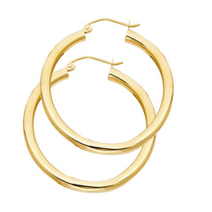 14K Solid Gold Hoop Earrings 35 mm diameter 3 mm wide Secured click top settings
