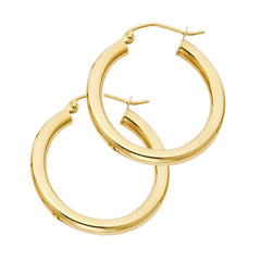 14K Solid Gold Hoop Earrings 24 mm diameter 3 mm wide Secured click top settings