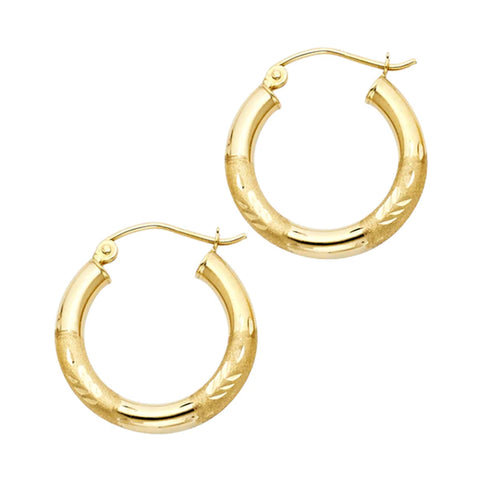 14K Gold Diamond Cut Hoop Earrings 20 mm diameter 3 mm wide Secured click top settings