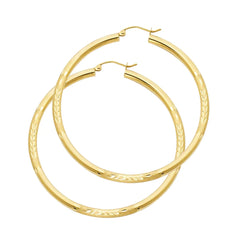 14K Gold Diamond Cut Hoop Earrings 48 mm diameter 3 mm wide Secured click top settings