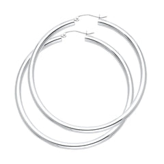 14K Solid White Gold Hoop Earrings 55 mm diameter 3 mm wide Secured click top settings
