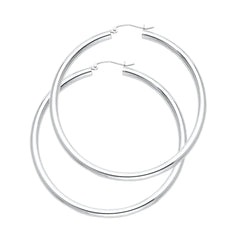 14K Solid White Gold Hoop Earrings 45 mm diameter 3 mm wide Secured click top settings