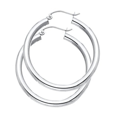 14K Solid White Gold Hoop Earrings 35 mm diameter 3 mm wide Secured click top settings