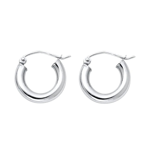14K Solid White Gold Hoop Earrings 14 mm diameter 3 mm wide Secured click top settings - White Gold