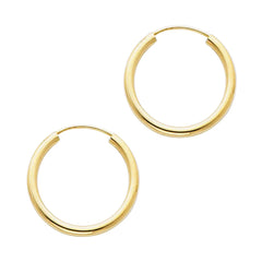 14K Solid Gold Hoop Earrings 20 mm diameter 2 mm wide Secured click settings