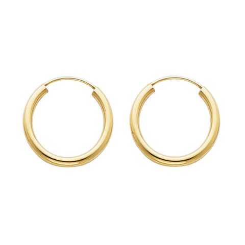 14K Solid Gold Hoop Earrings 18 mm diameter 2 mm wide Secured click settings