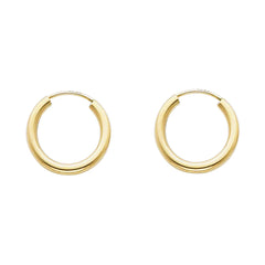 14K Solid Gold Hoop Earrings 15 mm diameter 2 mm wide Secured click settings