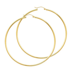 14K Solid Gold Hoop Earrings 65 mm diameter 2 mm wide Secured click top settings