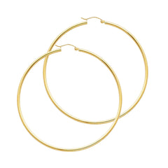 14K Solid Gold Hoop Earrings 55 mm diameter 2 mm wide Secured click top settings