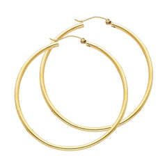 14K Solid Gold Hoop Earrings 45 mm diameter 2 mm wide Secured click top settings