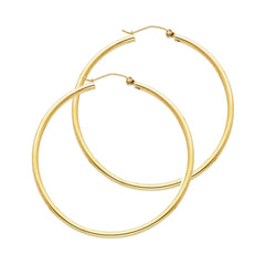14K Solid Gold Hoop Earrings 35 mm diameter 2 mm wide Secured click top settings