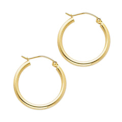14K Solid Gold Hoop Earrings 20 mm diameter 2 mm wide Secured click top settings