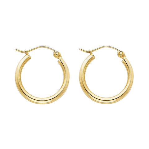 14K Solid Gold Hoop Earrings 17 mm diameter 2 mm wide Secured click top settings