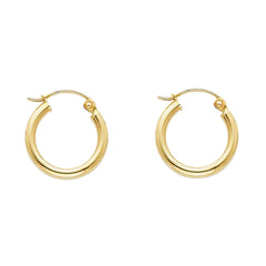 14K Solid Gold Hoop Earrings 15 mm diameter 2 mm wide Secured click top settings
