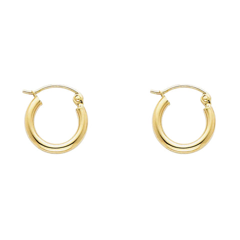 14K Solid Gold Hoop Earrings 13 mm diameter 2 mm wide Secured click top settings